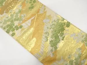 アンティーク　屋敷風景模様織り出し袋帯（着用可）